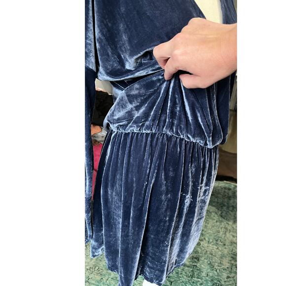 Anthropologie On The Road Blue Velvet Mini Dress Boho Regency Fairy Goth M $128 - Picture 13 of 15